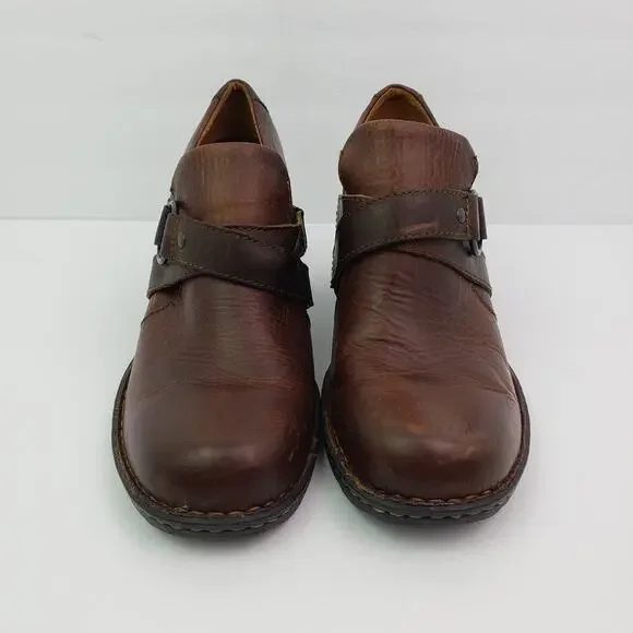 Born Deena Womens Size 8.5 Brown Leather Slip On 3" Heel Formal Booties Shoes - Picture 5 of 13